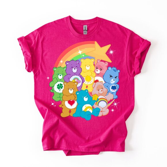 Care Bears Friendship Love Rainbow Cloud Stars Retro 80s Cartoon Women's Tee - Picture 1 of 3